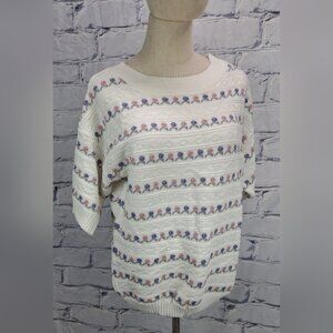 NWT Jordano Women's Sweater Cottagecore Floral Crewneck S/S Knit Oversized Large